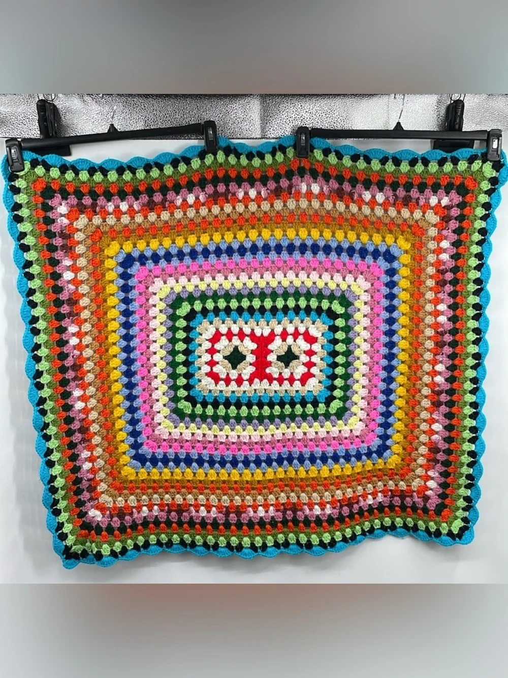 Vintage granny square crochet colorful lap blanket